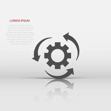 Workflow process icon in flat style. Gear cog wheel with arrows vector illu.. Illustrazione stock