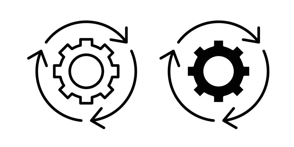 Workflow process icon. Line Drawings and Silhouettes icons Stock Illustration