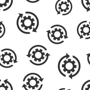 Workflow process icon seamless pattern background. Gear cog wheel with arrows 스톡 일러스트