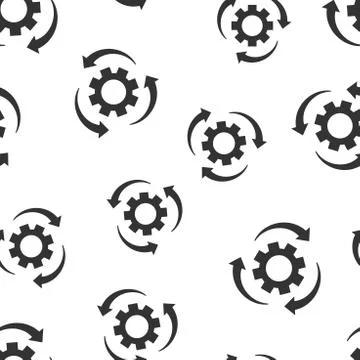 Workflow process icon seamless pattern background. Gear cog wheel with arrows 库存插图