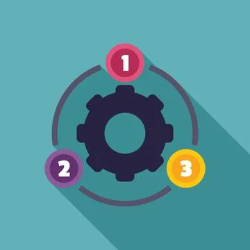 Workflow process management with gear and steps 1 2 3 Illustrazione stock