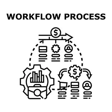 Workflow process system illustrating business management tasks Stock Illustration