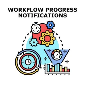 Workflow progress notifications illustrating business management 스톡 일러스트
