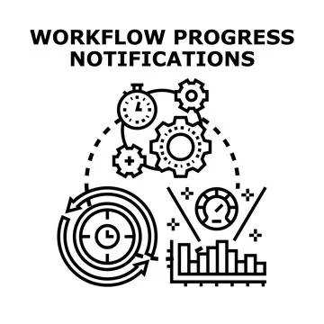 Workflow progress notifications illustrating business management Illustrazione stock