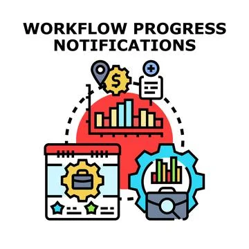 Workflow progress notifications managing business development process Stock Illustration