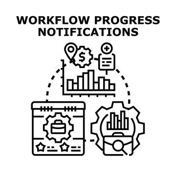 Workflow progress notifications managing business development process Stock Illustration