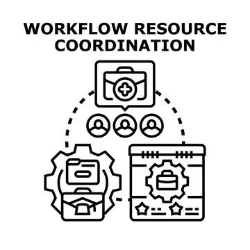 Workflow resource coordination managing team process and task planning Stock-Illustration