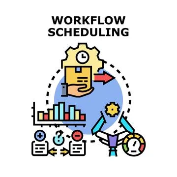 Workflow scheduling managing tasks and process optimization Stock Illustration