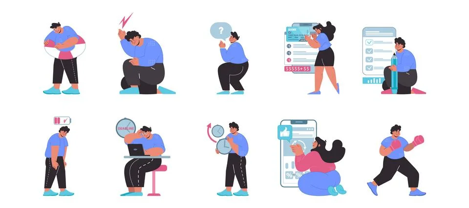 Workflow set. Challenges and achievements in the workplace 스톡 일러스트