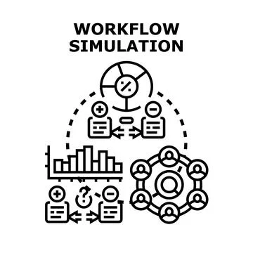 Workflow simulation modeling business process optimization Stock Illustration