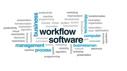 Workflow software animated word cloud, text design animation. Stock Footage 81440869