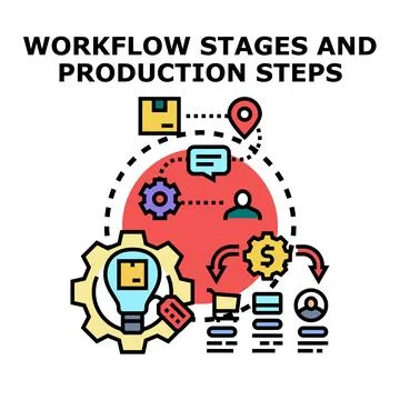 Workflow stages and production steps processing icon concept Stock-Illustration