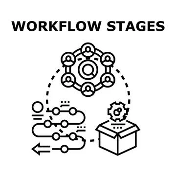 Workflow stages planning and team management process Illustrazione stock