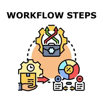 Workflow steps illustrating business process management development 스톡 일러스트