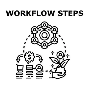 Workflow steps infographic showing business process automation Stock Illustration