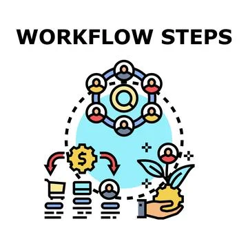 Workflow steps infographic showing business process automation Stock Illustration