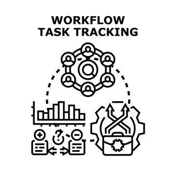 Workflow task tracking system with team collaboration process Stock Illustration