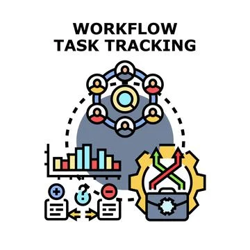 Workflow task tracking system with team collaboration process Stock Illustration