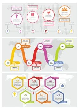 Workflow timeline banner concept set, flat style Stock Illustration