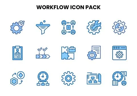 Workflow Two Colour Bundle Icons Pack Stock Illustration