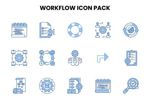 Workflow Two Colour Collection Icons Pack 스톡 일러스트
