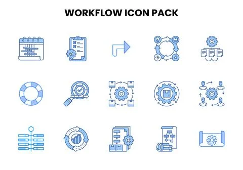Workflow Two Colour Collection Icons Pack Stock Illustration