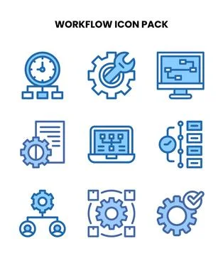 Workflow Two Colour Design Icons Pack Stock Illustration