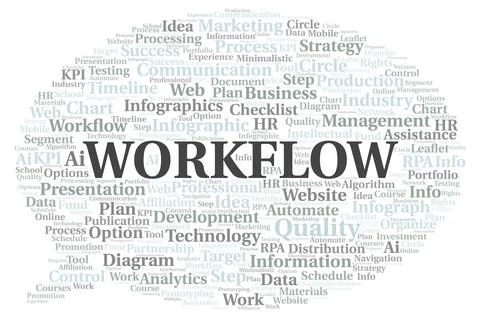 Workflow typography word cloud create with the text only. Stock Illustration