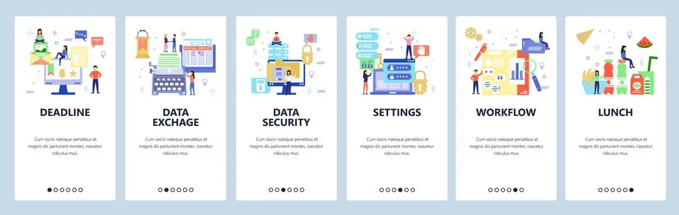 Workflow website and mobile app onboarding screens vector template Illustrazione stock