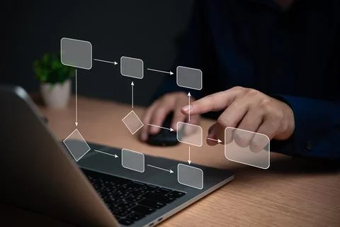 Workflows with automation Design efficient processes for business improveme.. Stock Photos
