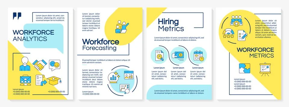 Workforce analytics blue and yellow brochure layout Stock Illustration