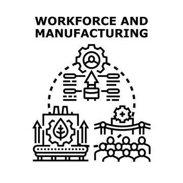 Workforce and manufacturing process icon with people Stock Illustration