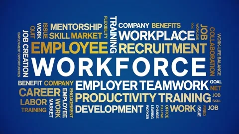 Workforce animated word cloud,animation tag kinetic typography seamless loop. Stock Footage 313986339