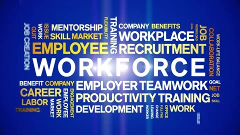 Workforce animated word cloud,animation tag kinetic typography seamless loop. Stock Footage 313986614