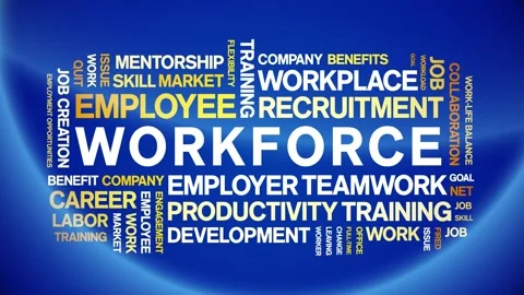 Workforce animated word cloud,animation tag kinetic typography seamless loop. Stock Footage 313986875