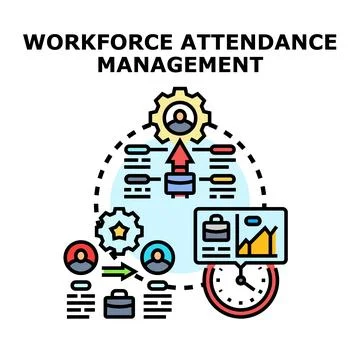 Workforce attendance management system tracking time and employees Stock Illustration