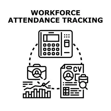 Workforce attendance tracking system managing employee data Stock Illustration