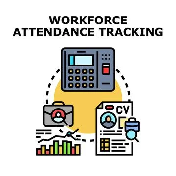 Workforce attendance tracking system managing employee data Stock Illustration