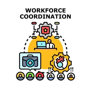 Workforce coordination concept illustration connecting people tasks Stock Illustration