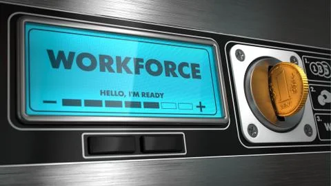 Workforce on Display of Vending Machine. 스톡 일러스트