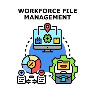 Workforce file management system managing employee data Stock Illustration