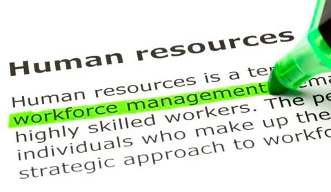 'workforce management' highlighted, under 'human resources' Stock Photos