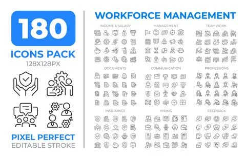 Workforce management line icons set collection 스톡 일러스트