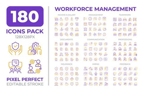 Workforce management two color line icons set collection 스톡 일러스트