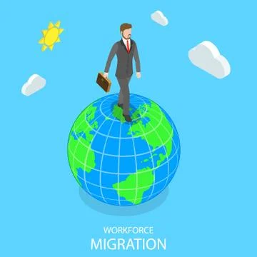 Workforce migration flat isometric vector concept. Stock Illustration
