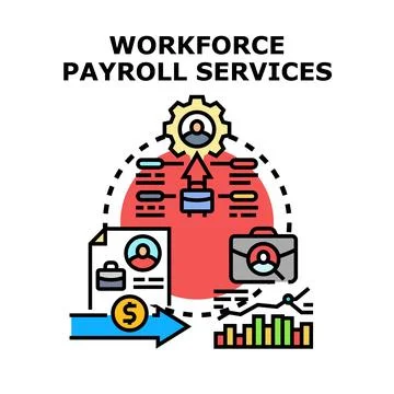 Workforce payroll services business workflow flat illustration イラスト素材