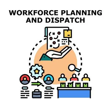Workforce planning and dispatch for business operations management Stock Illustration