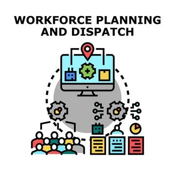 Workforce planning and dispatch management system concept Stock Illustration