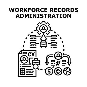 Workforce record administration managing employee data system Illustrazione stock