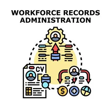 Workforce record administration managing employee data system Stock Illustration